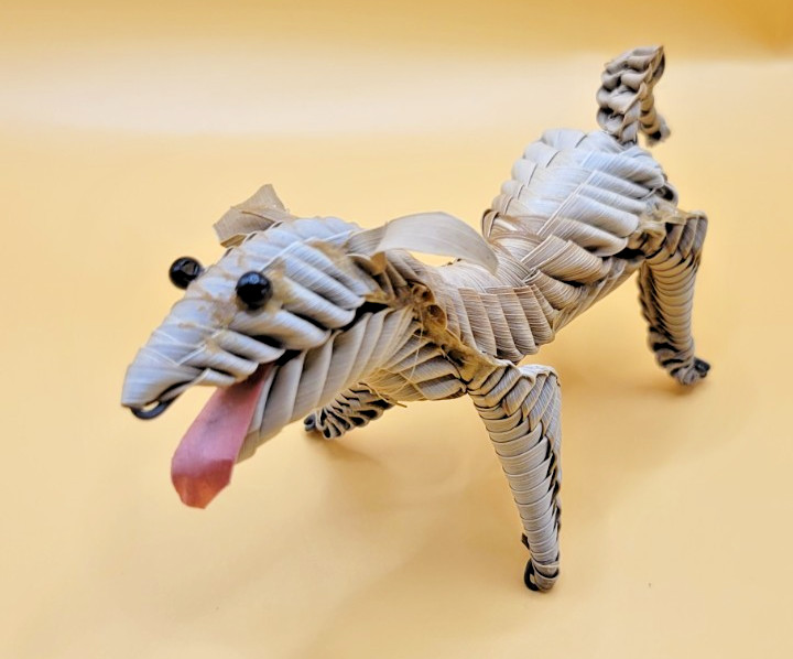 Vintage Straw Woven Dog Figure Handmade Standing Folk Art