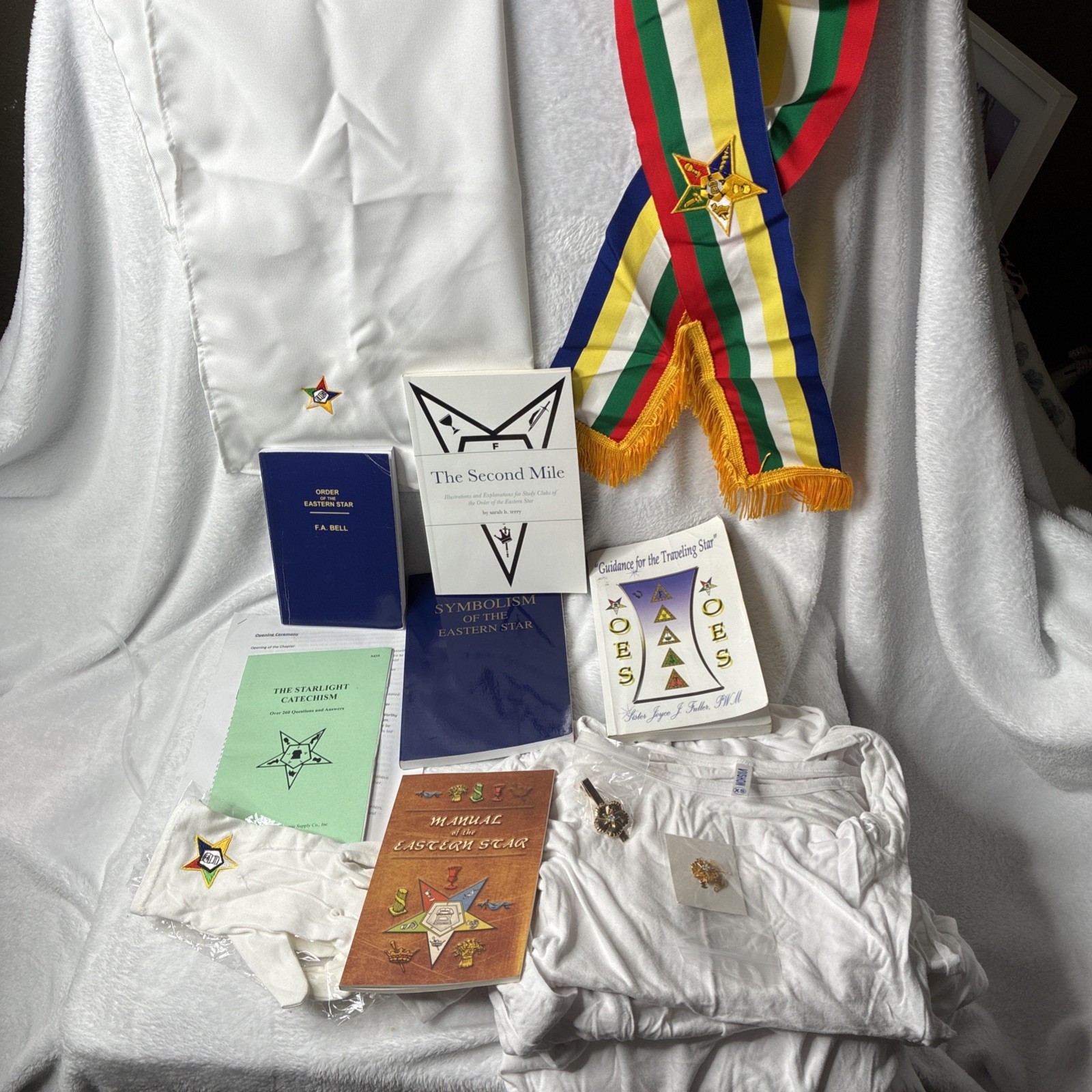 Order Eastern Star OES Regalia Lot Sash Gloves Pins Books Manuals Masonic