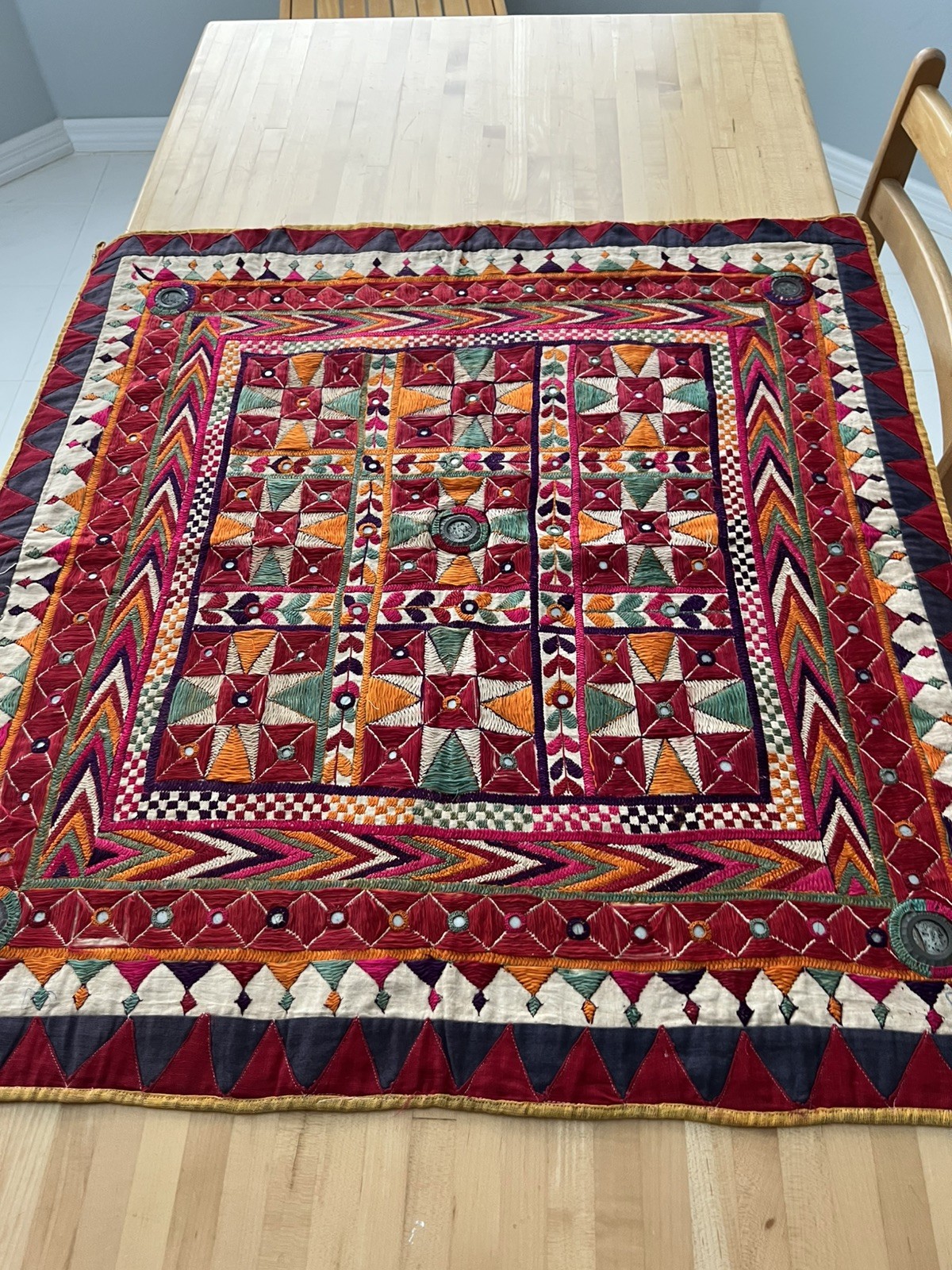 Banjara boho Gypsy hippie India Rabari vintage embroidery wall hanging 32x33\ Banjara boho Gypsy hippie India Rabari vintage embroidery wall hanging 32x33\
