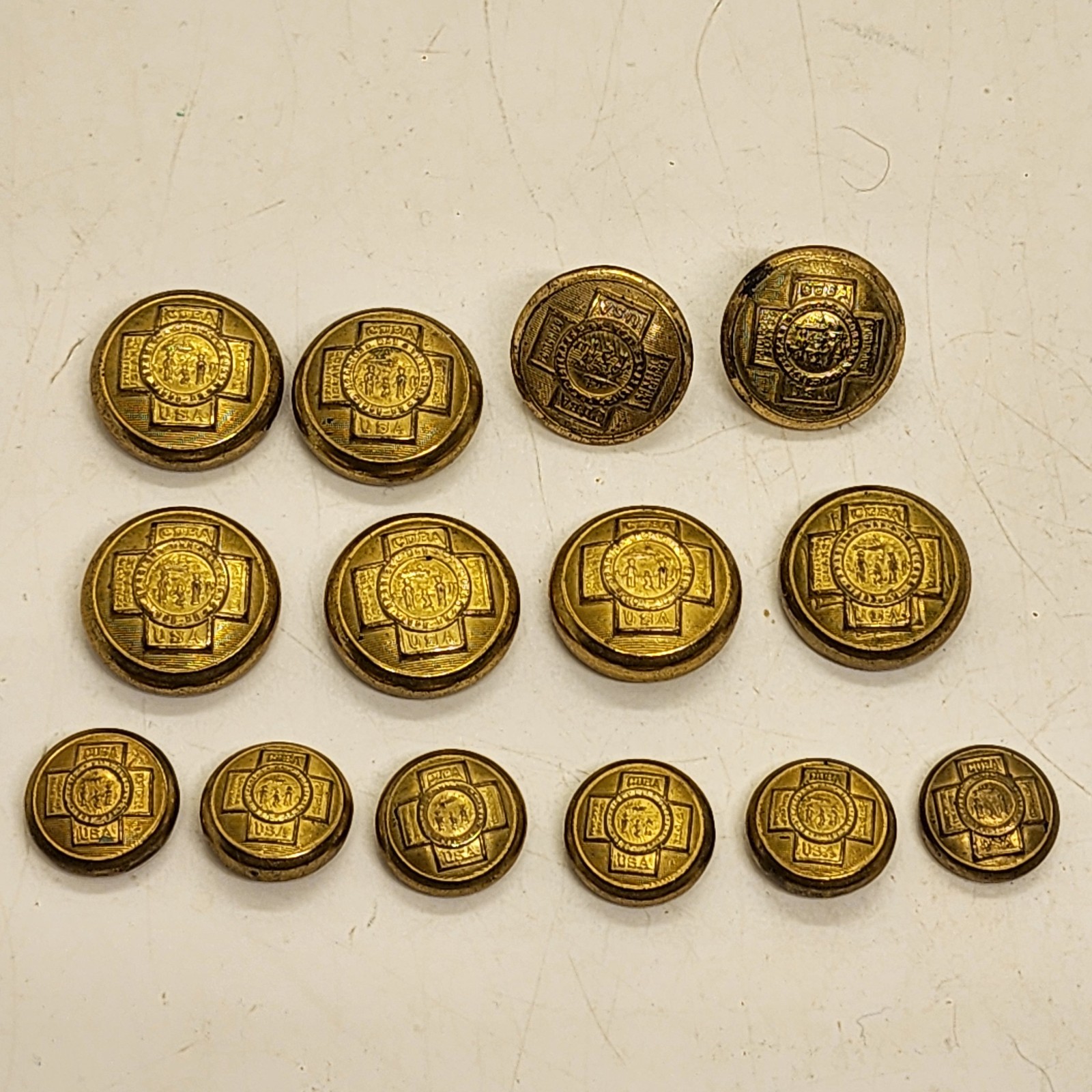 Antique Asst Of 14 SPANISH AMERICAN WAR Uniform Buttons 1898-1902 2 Diff. Sizes