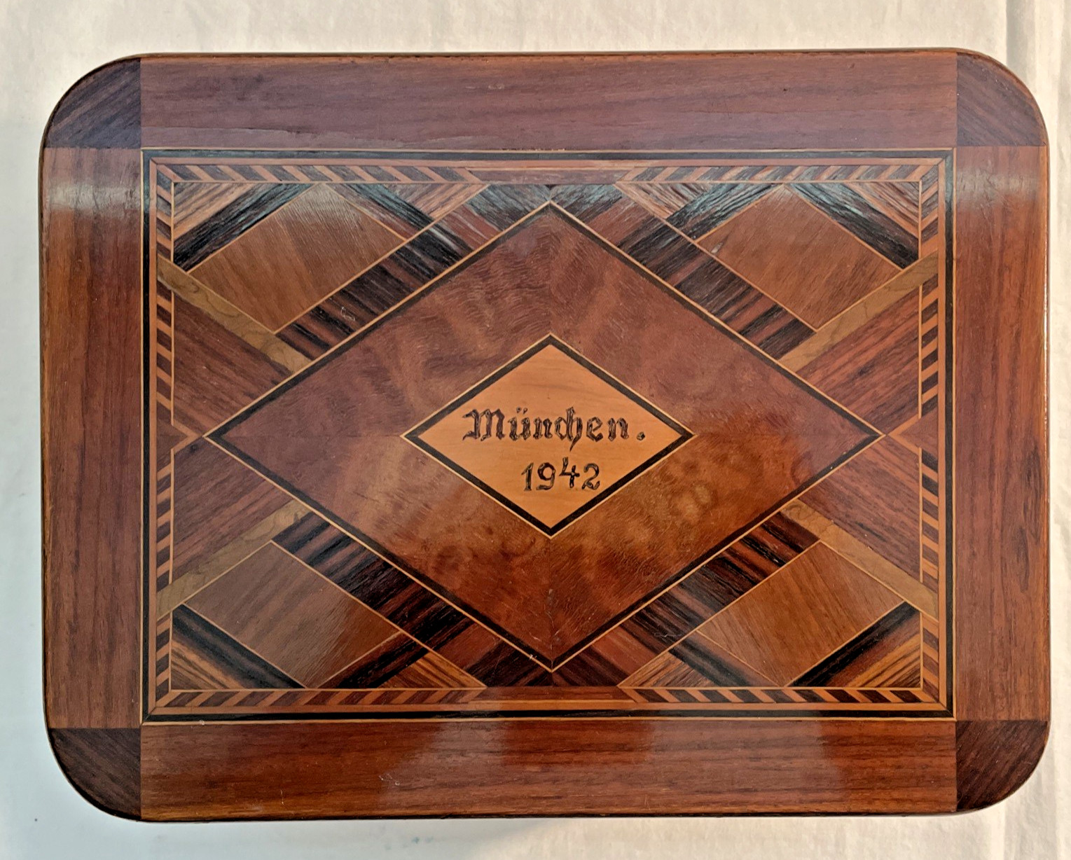 Antique German Inlaid Marquetry Table/ Gentleman's Box Munich 1942 Olympics