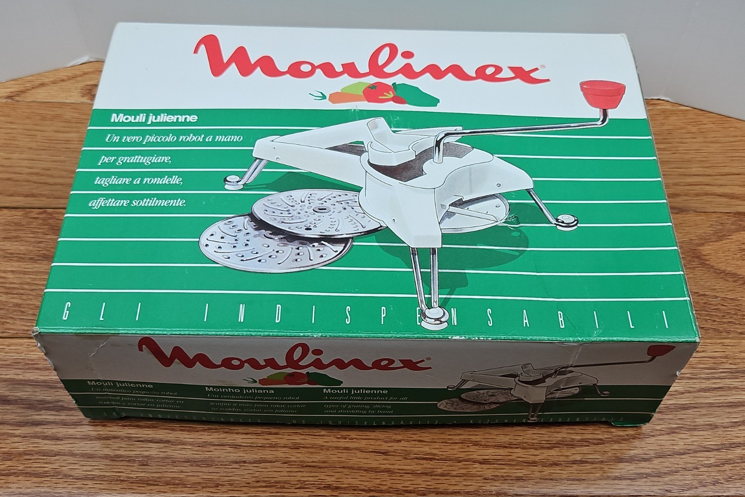 Vintage Moulinex Mouli Julienne 445 Rotary Slicer Grater 3 Discs Box France Vintage Moulinex Mouli Julienne 445 Rotary Slicer Grater 3 Discs Box France