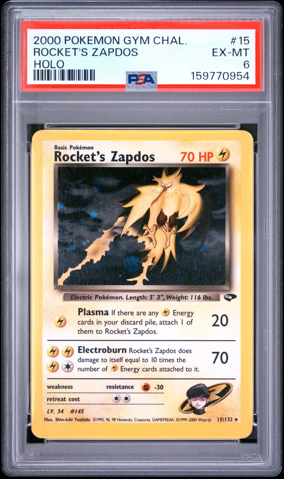 2000 Pokémon Gym Challenge Rocket\'s Zapdos #15/132 Holo PSA 6 EX-MT WOTC 2000 Pokémon Gym Challenge Rocket\'s Zapdos #15/132 Holo PSA 6 EX-MT WOTC