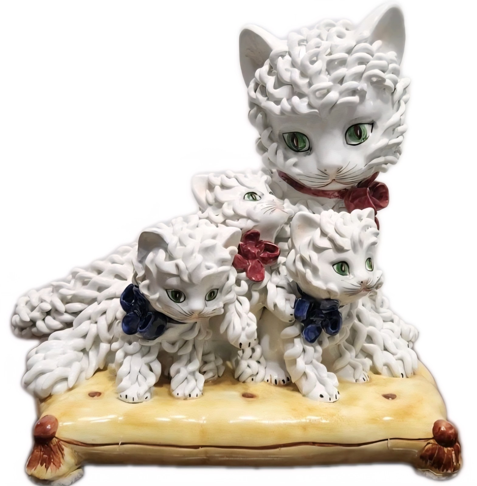 Vintage Italy 1950\'s Spaghetti Noodle Cat W/Kittens Figurine Mid-century 