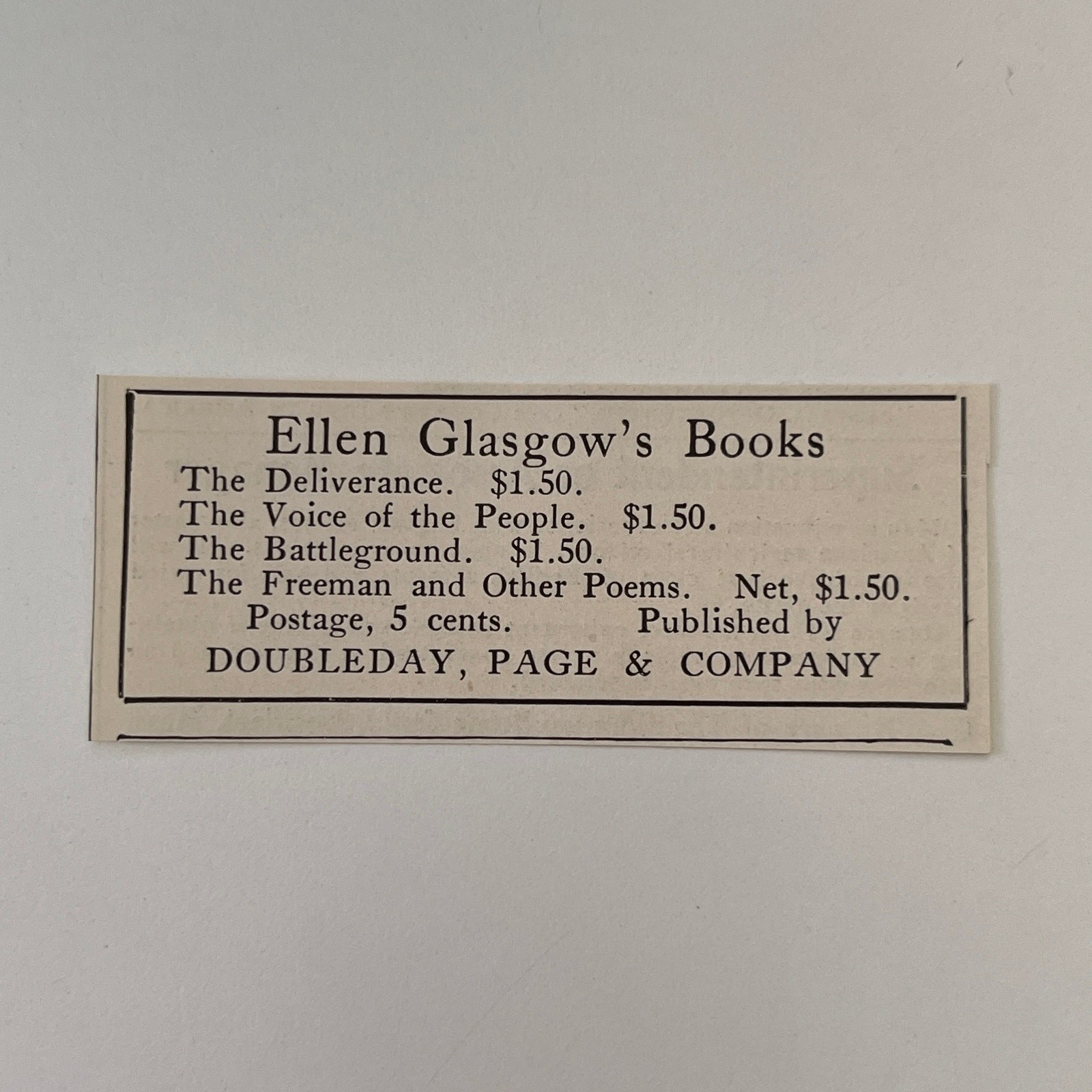 Doubleday Page & Company Ellen Glasgow's Books 1906 Ad SAH6-S13