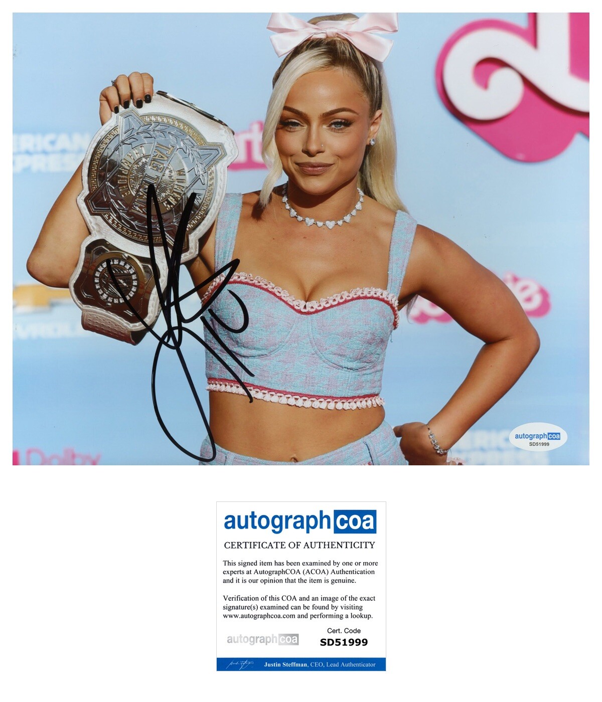 LIV MORGAN SIGNED WWE WRESTLING BARBIE 8X10 PHOTO - ACOA COA LIV MORGAN SIGNED WWE WRESTLING BARBIE 8X10 PHOTO - ACOA COA