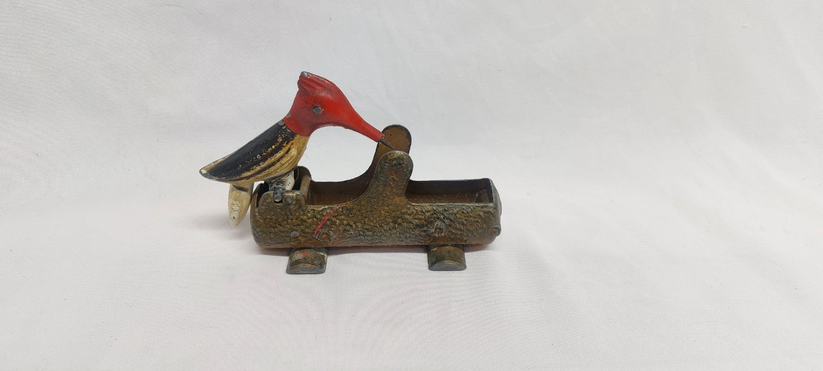 Vintage 1950s Mechanical Woodpecker on Log Toothpick Holder Dispenser Cast Metal Vintage 1950s Mechanical Woodpecker on Log Toothpick Holder Dispenser Cast Metal