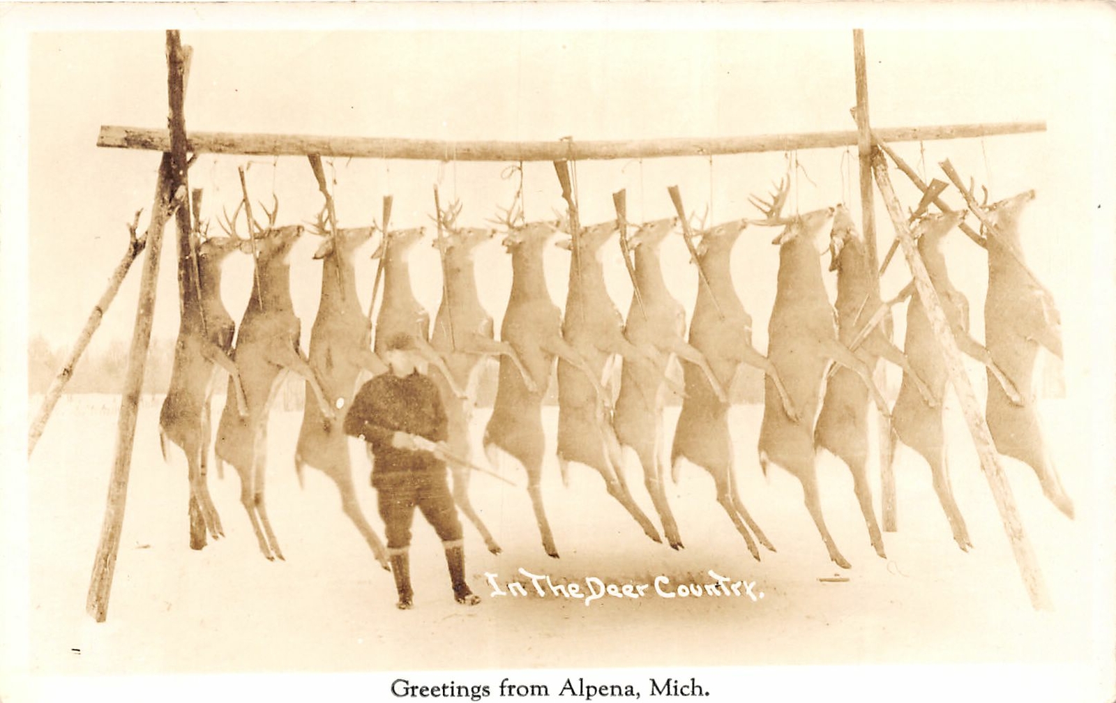 H88/ Alpena Michigan RPPC Postcard c1940s Deer Hunting Rifle Hunter 144 H88/ Alpena Michigan RPPC Postcard c1940s Deer Hunting Rifle Hunter 144