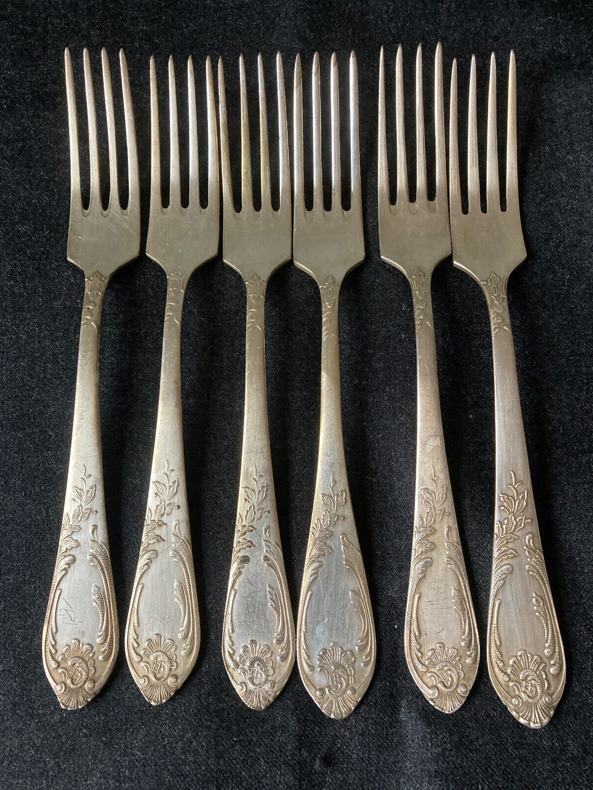 VTG 6 Pcs Soviet Silver Plated Cupronickel Melchior Dinner Forks 8.5”