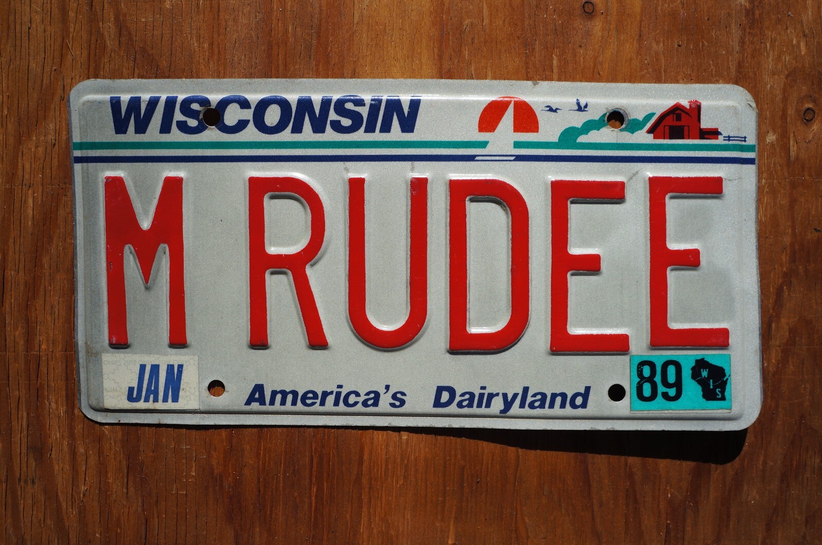 1989 Wisconsin Vanity License Plate - M RUDEE 1989 Wisconsin Vanity License Plate - M RUDEE