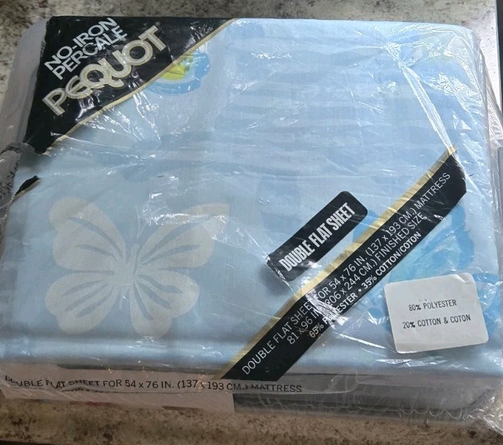 VTG Spring Mills Pequot No Iron Percale Double Full Flat Bed Sheet Butterfly NEW