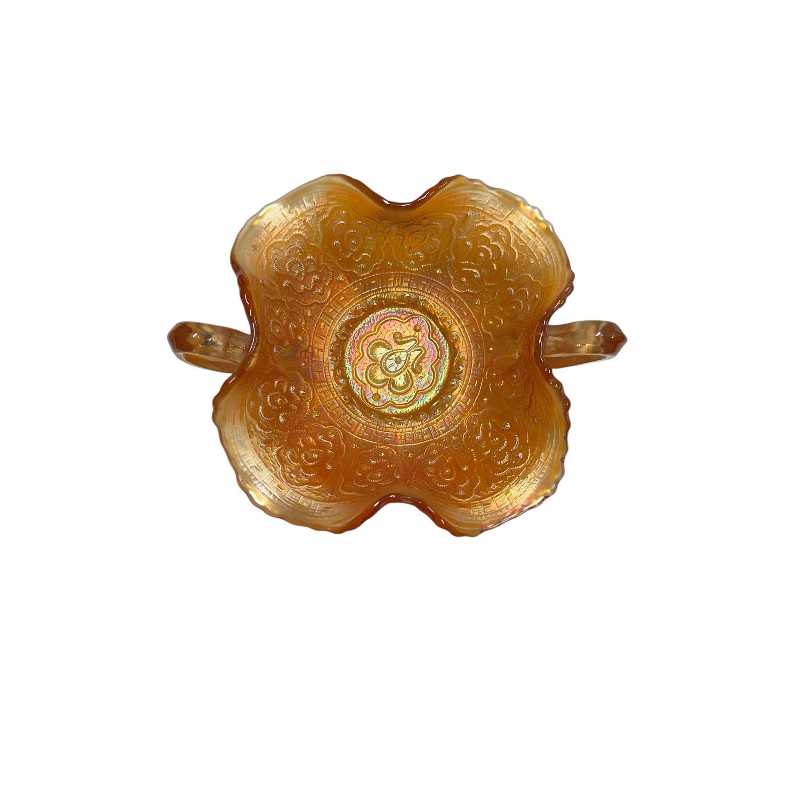 Vintage Fenton Carnival Glass Candy Dish Persian Medallion 1911-1924 Marigold