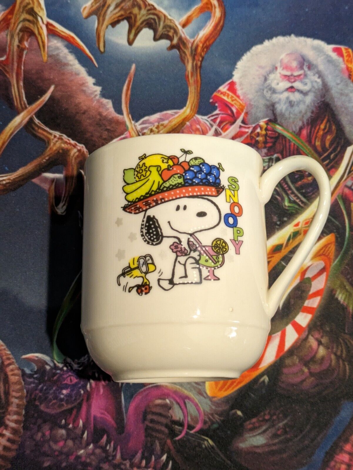Vintage 1960ish Era Snoopy & Woodstock Fruit Basket Hat Mug - No Makers Mark