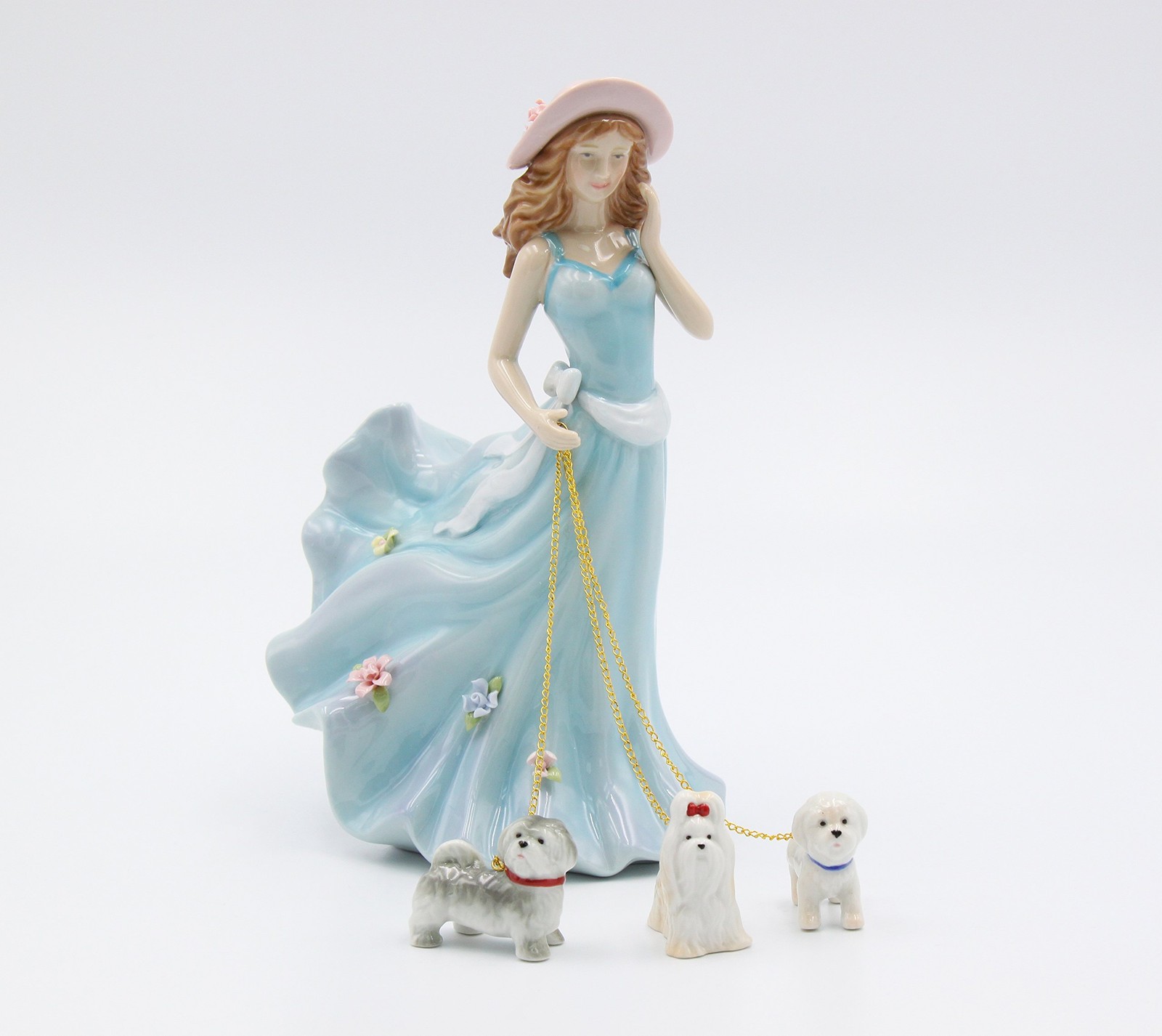 Cosmos Gifts Porcelain Lady Walking Dogs Blue 5 Cosmos Gifts Porcelain Lady Walking Dogs Blue 5