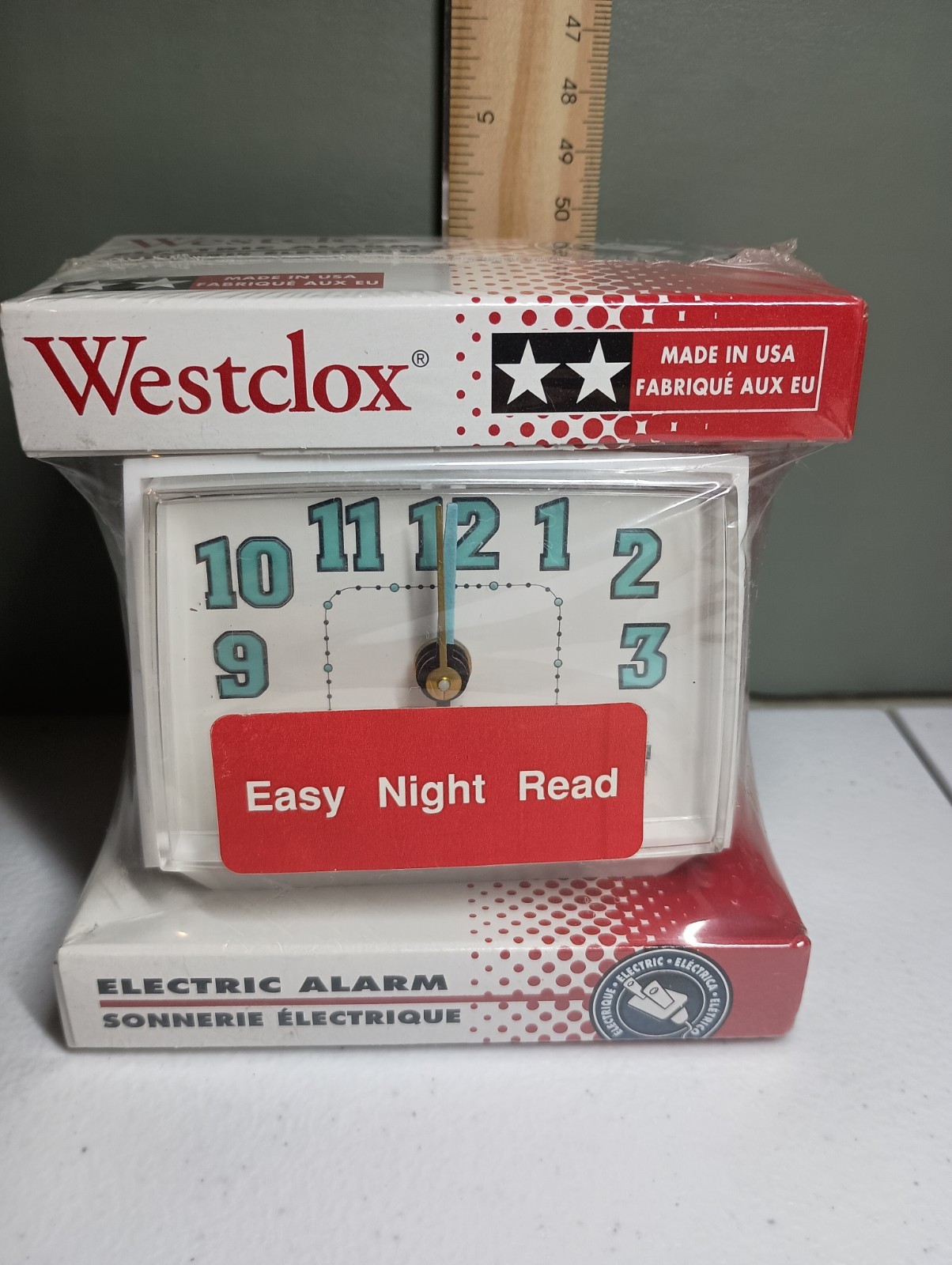 NIP Electric Westclox Alarm Clock Bold EZ Read 22442 White Blue Numbers Vintage NIP Electric Westclox Alarm Clock Bold EZ Read 22442 White Blue Numbers Vintage