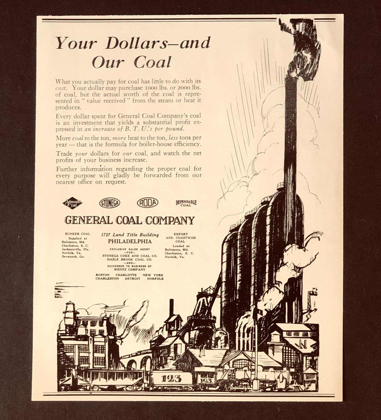 1924 General Coal Company Advertisement Factory Art Trade Antique Print AD