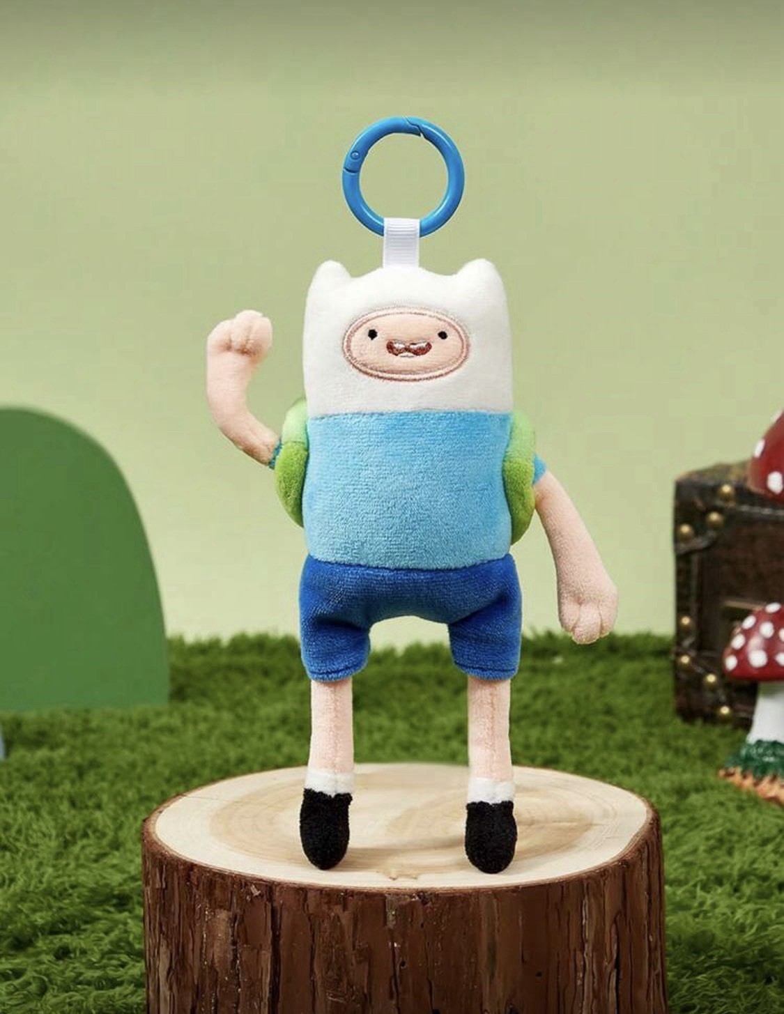 New 7” ADVENTURE TIME Plush FINN THE HUMAN Keychain Key Ring Hook PURSE CHARM