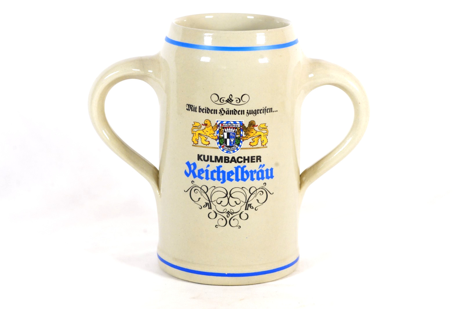 Reichelbrau Kulmbach Germany Stoneware Beer Mug Stein Double Handle 1 Litre Reichelbrau Kulmbach Germany Stoneware Beer Mug Stein Double Handle 1 Litre