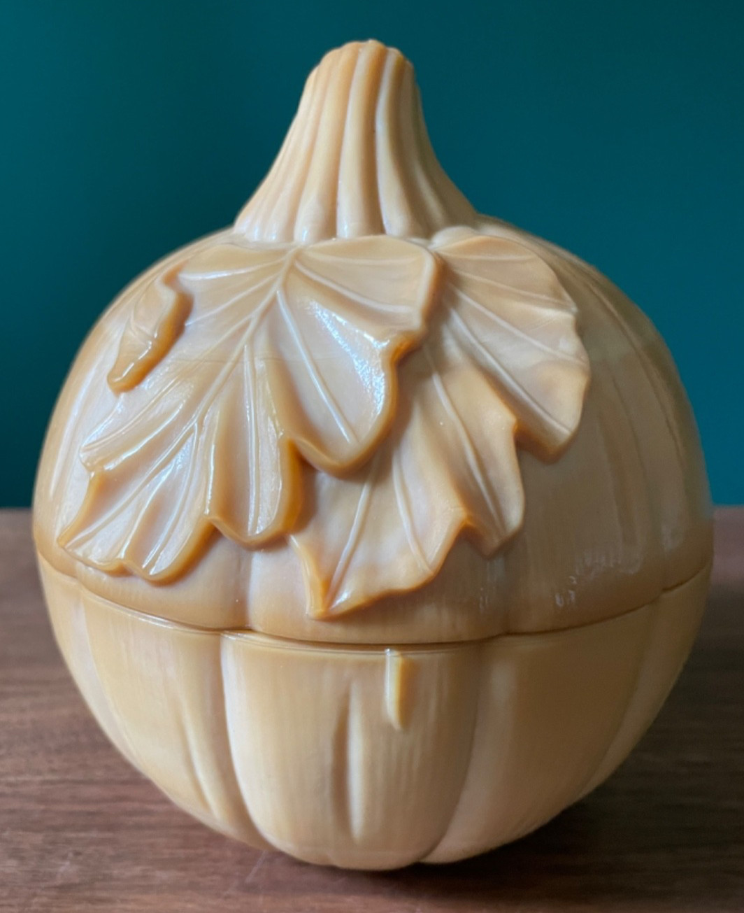 Longaberger Pumpkin Covered Candy Bowl Dish Swirled Slag Glass 6\
