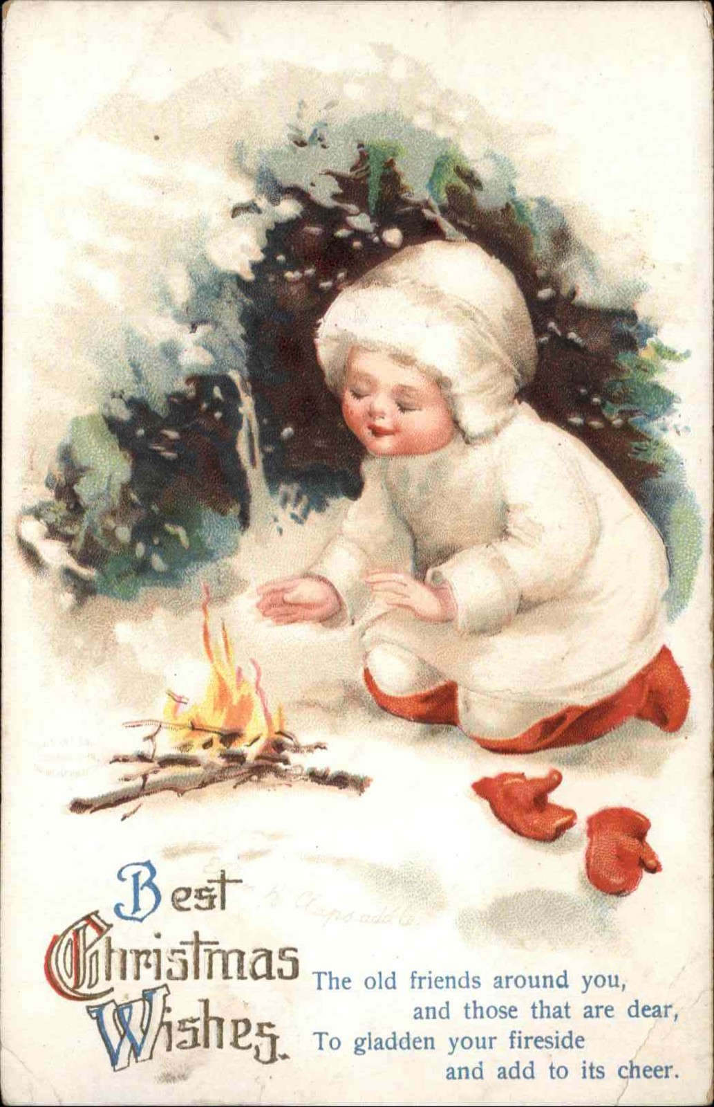 ARTIST SIGNED CLAPSADDLE Child Warms Hands by Fire CHRISTMAS INT\'L ART PC ARTIST SIGNED CLAPSADDLE Child Warms Hands by Fire CHRISTMAS INT\'L ART PC