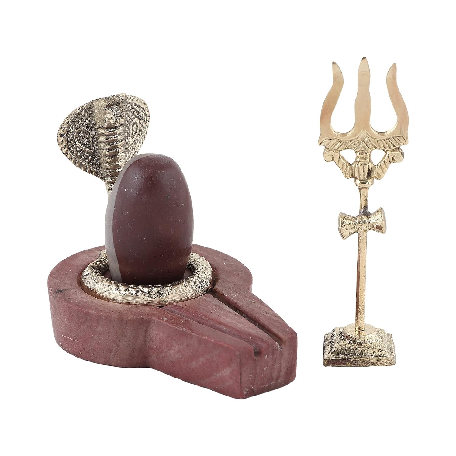 Narmadeshwar Shivling with Jalhari Base, Brass & Trishual for Home Puja Narmadeshwar Shivling with Jalhari Base, Brass & Trishual for Home Puja