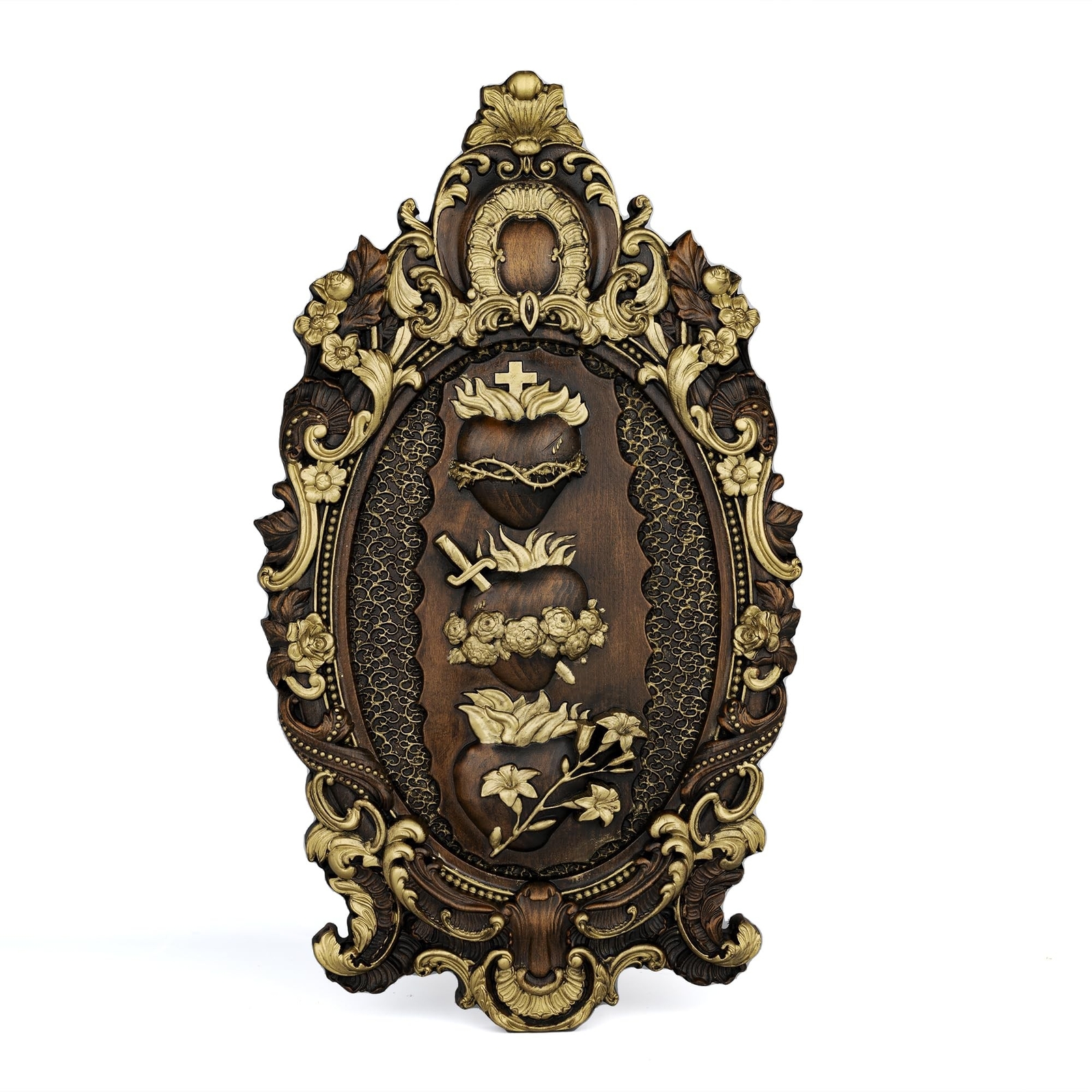 Three Sacred Hearts Wall Decor Plaque Religious Handmade Holy Family Wooden W... Three Sacred Hearts Wall Decor Plaque Religious Handmade Holy Family Wooden W...