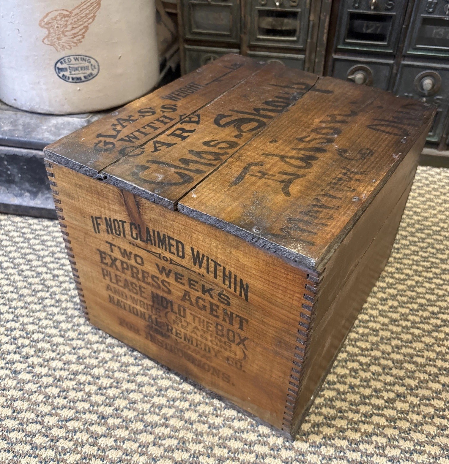 Antique Wooden Medicine Crate National Remedy Co. Box New York Shoup Edison Ohio