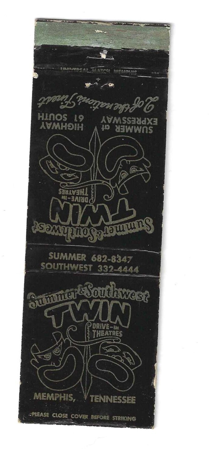 VINTAGE MEMPHIS TN SUMMER & SOUTHWEST TWIN DRIVE IN THEATRES MATCHBOOK COVER VINTAGE MEMPHIS TN SUMMER & SOUTHWEST TWIN DRIVE IN THEATRES MATCHBOOK COVER