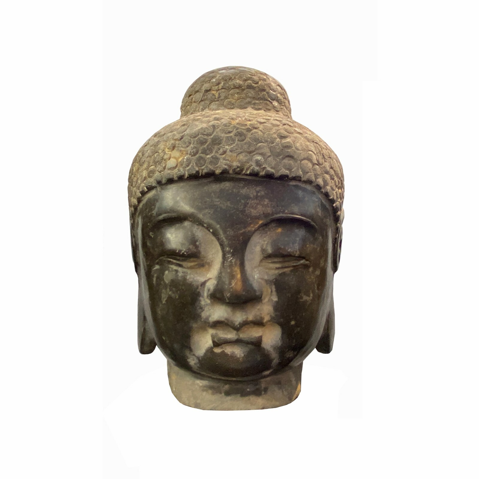 Chinese Oriental Black Gray Stone Carved Buddha Head Figure ws1542