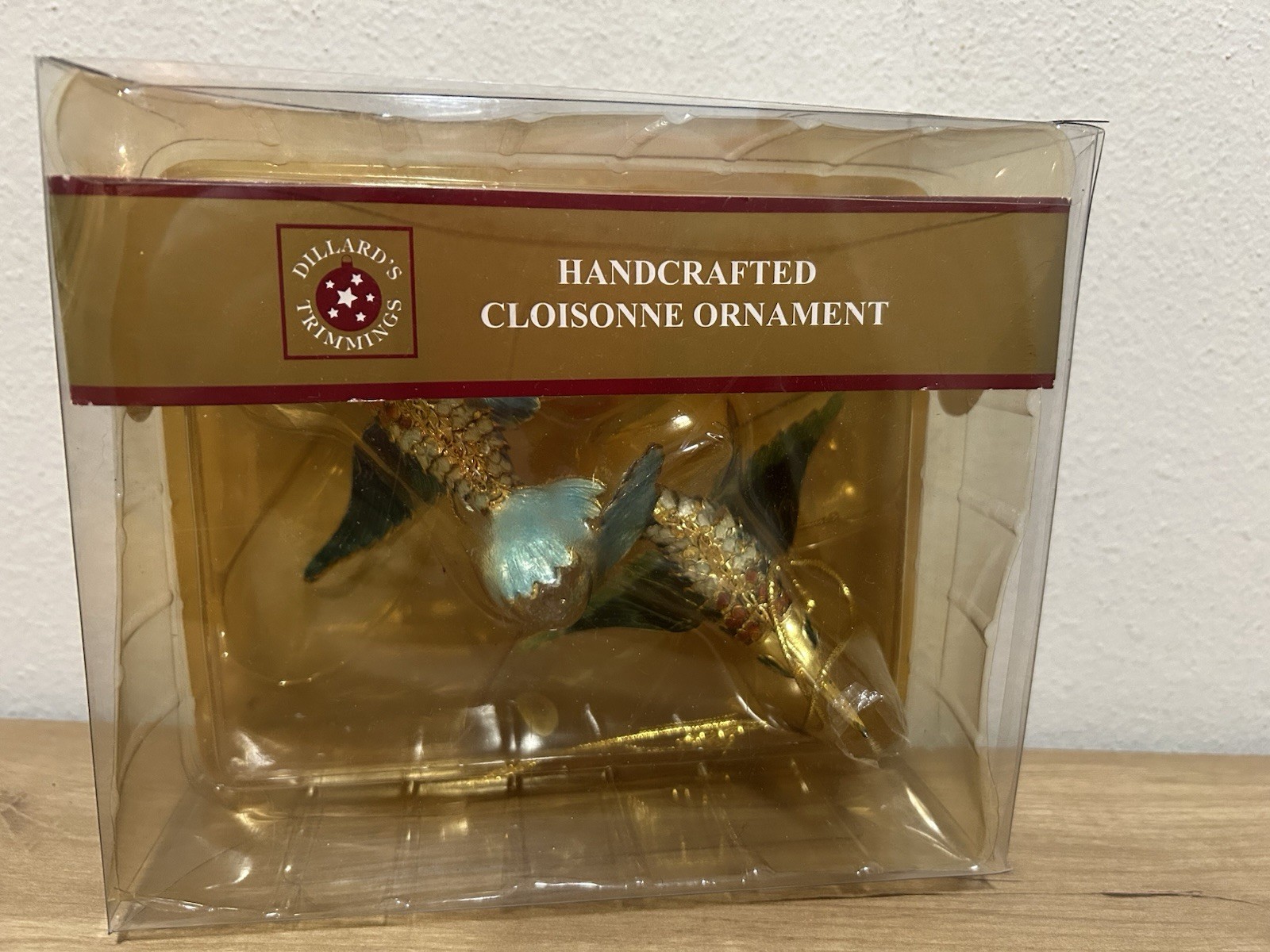 Vtg Dillard's Trimmings Cloisonne Hummingbird Articulated Ornaments Pair Boxed