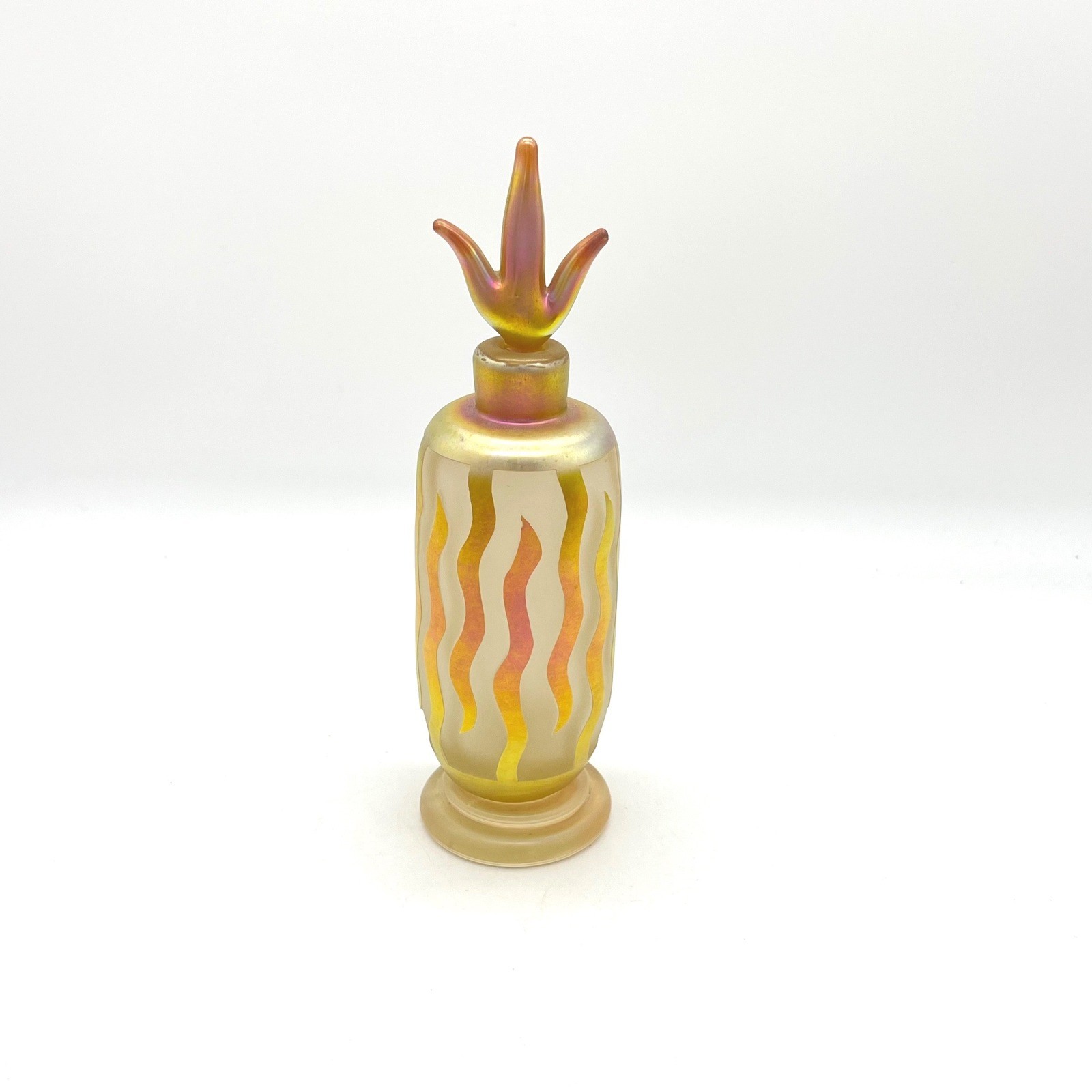 Steven Correia 1995 Iridescent Gold Pulled Feather Art Glass Perfume Bottle 224