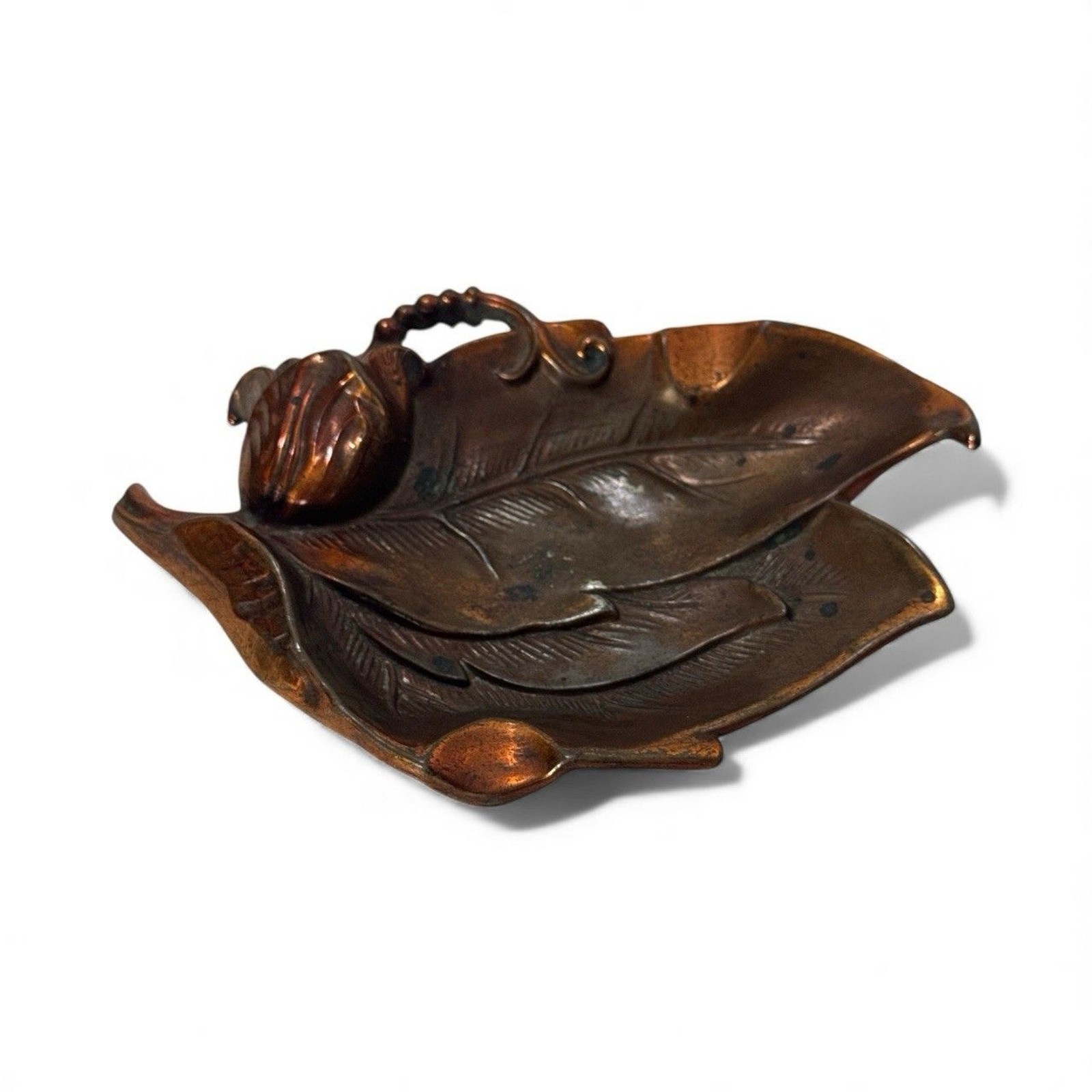 Vintage Philadelphia Copper On Bronze Leaf Vanity Ashtray Small Rose