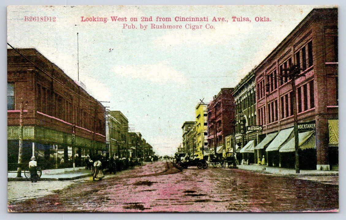 Antique Oklahoma Postcard TULSA 2nd Street Cincinnati Ave 1910