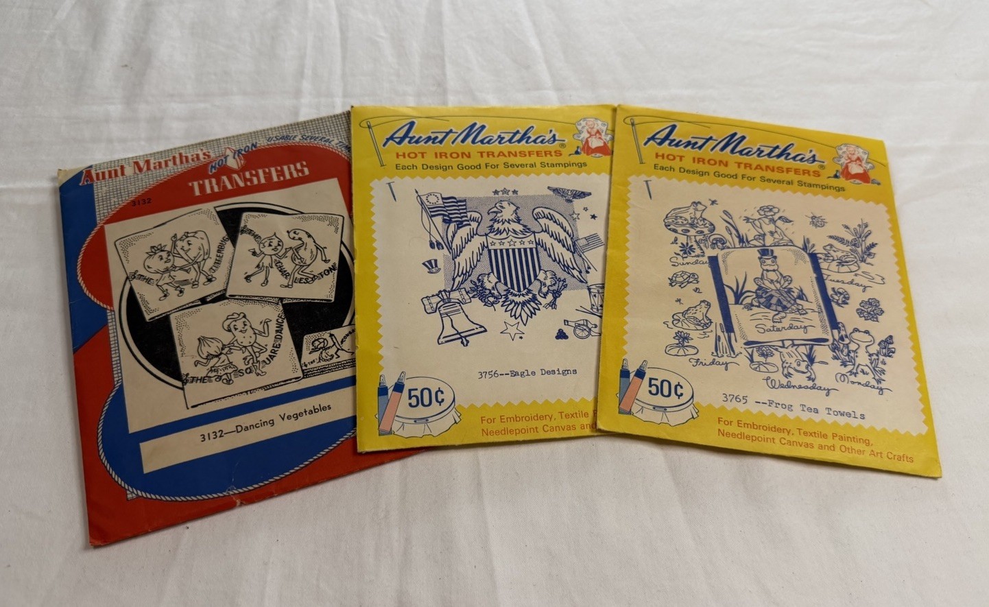 Vintage Aunt Martha’s Hot Iron Transfers Lot Frog Eagle Dancing Vegetables