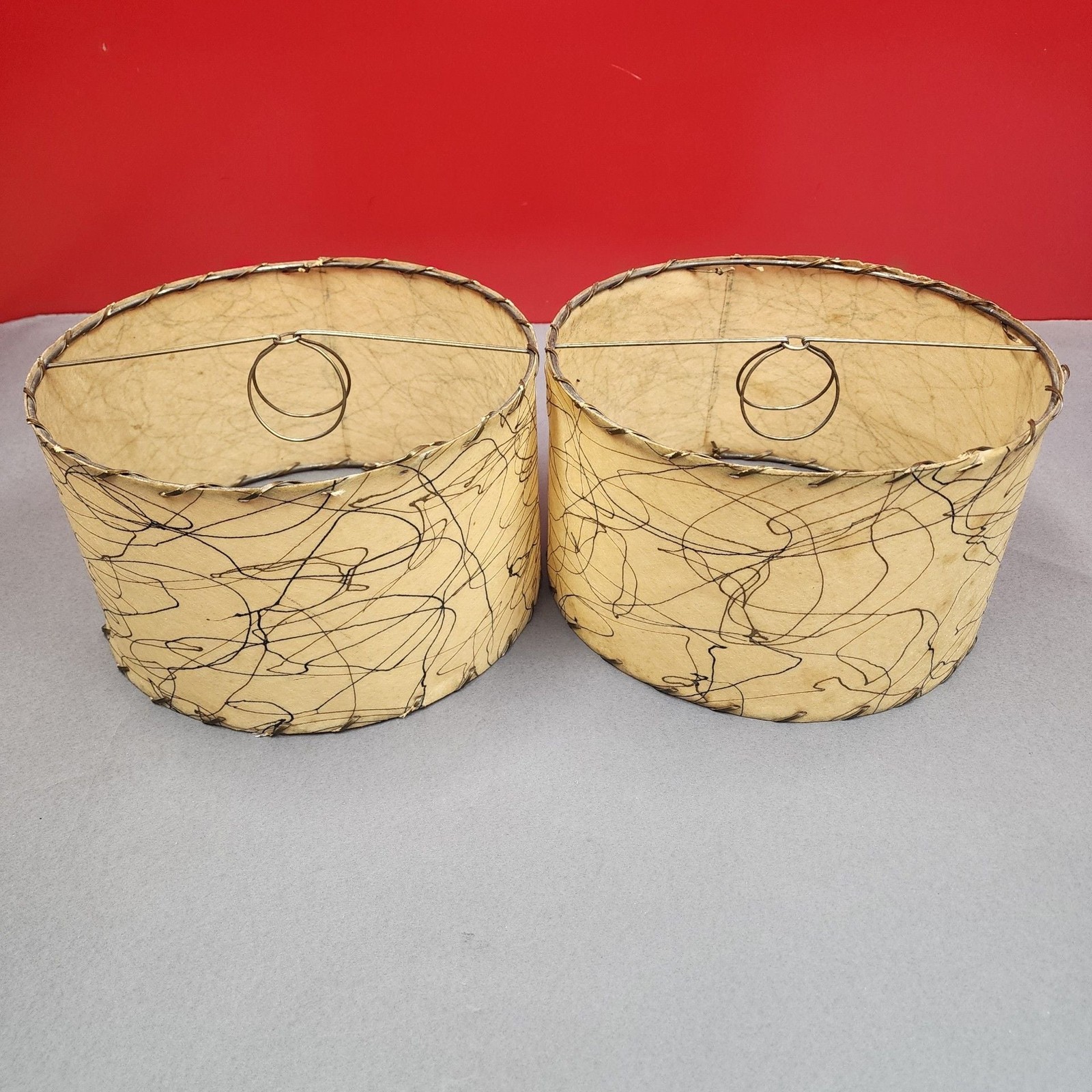 Vintage Mid-Century Modern Atomic Fiberglass Lamp Shade Pair