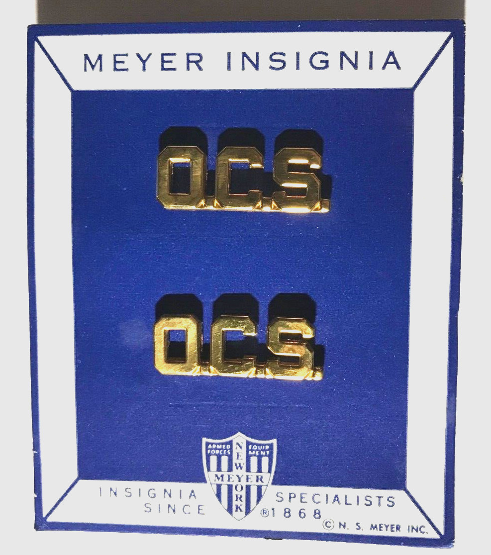 PAIR OF O.C.S. NEW MEYER INSIGNIA WWII BRASS OR BRASS PLATED COLLAR PIN MILITARY