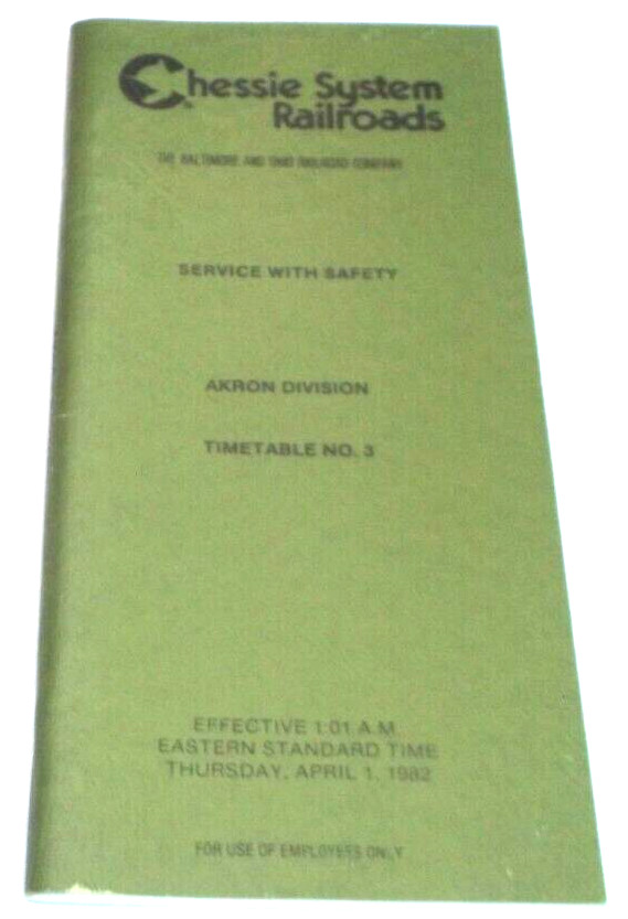 APRIL 1982 CHESSIE SYSTEM AKRON DIVISION EMPLOYEE TIMETABLE #3