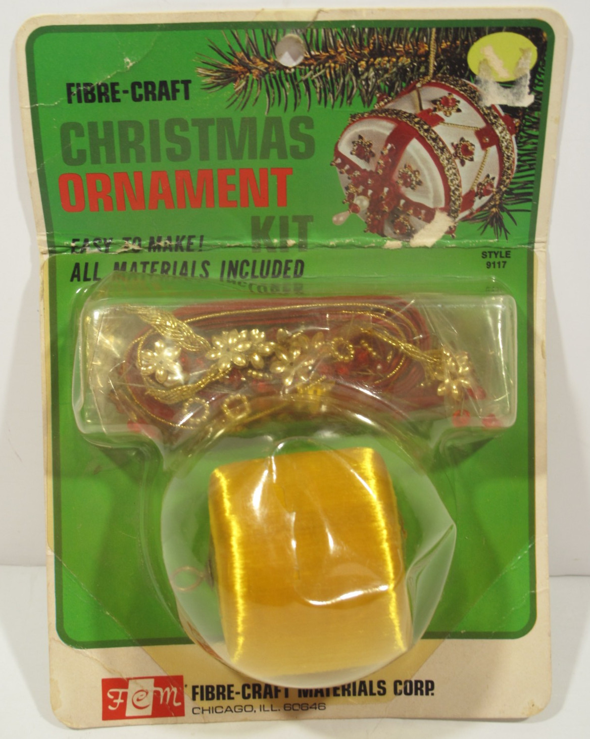 Vtg 1973 Fibre-Craft Gold Satin Christmas Ornament Kit 9117 Flower Drum Sealed Vtg 1973 Fibre-Craft Gold Satin Christmas Ornament Kit 9117 Flower Drum Sealed