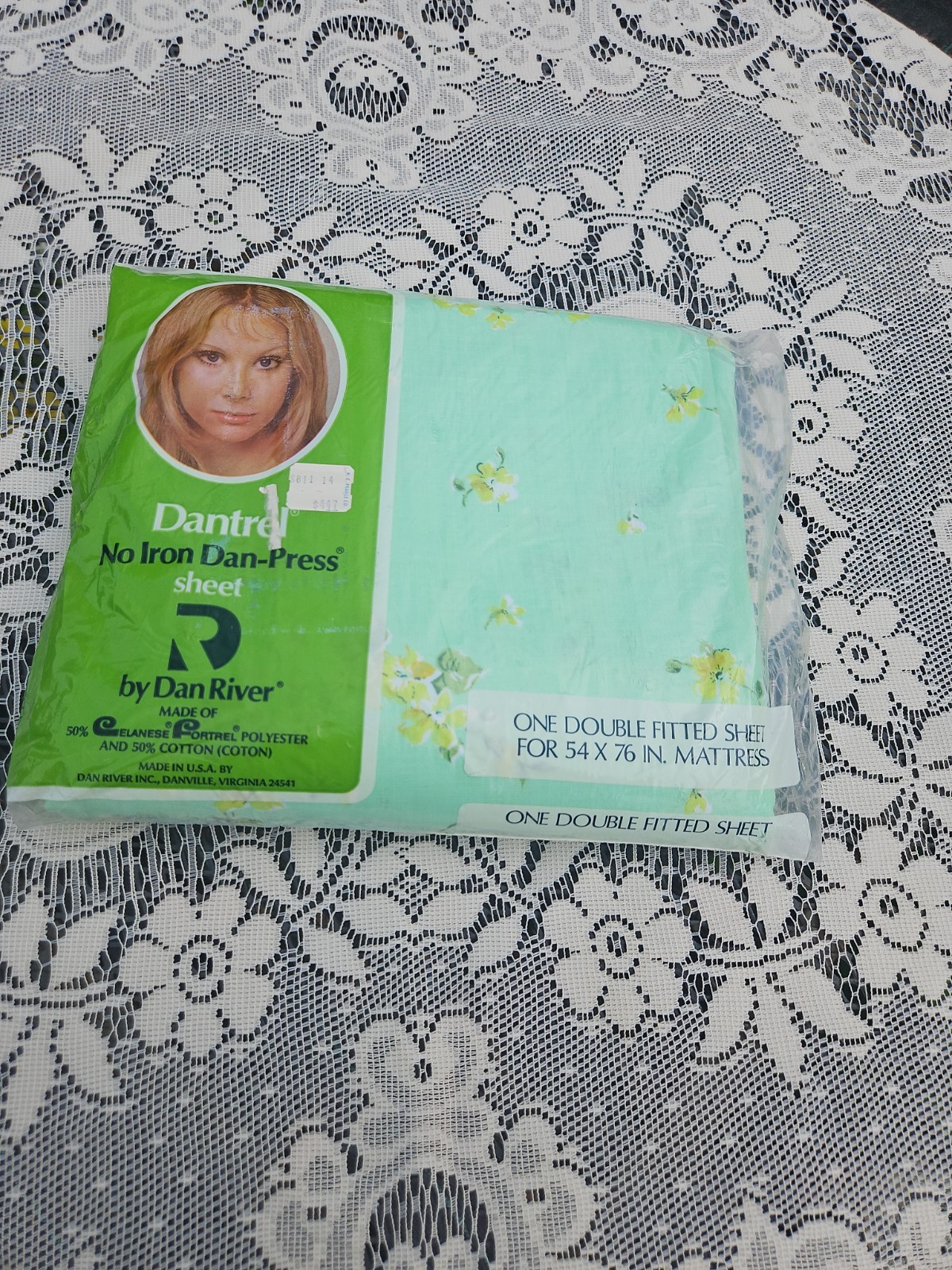 Vintage Dantrel By Dan River Double Fitted Sheet Mint Green Floral Les Violettes