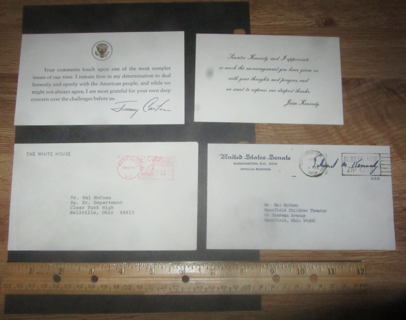 President Jimmy Carter & Ted Kennedy autographs signatures, envelope, card