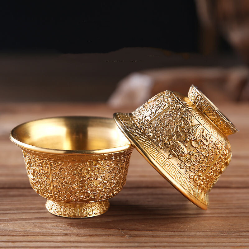 2pc Engraving Buddhism Bowl Handicraft Bronze Auspicious Tibetan Holy Water Cup 2pc Engraving Buddhism Bowl Handicraft Bronze Auspicious Tibetan Holy Water Cup