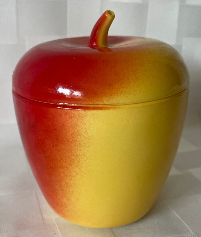 Vintage MCM HAZEL ATLAS Red Yellow Painted Milk Glass 4.25