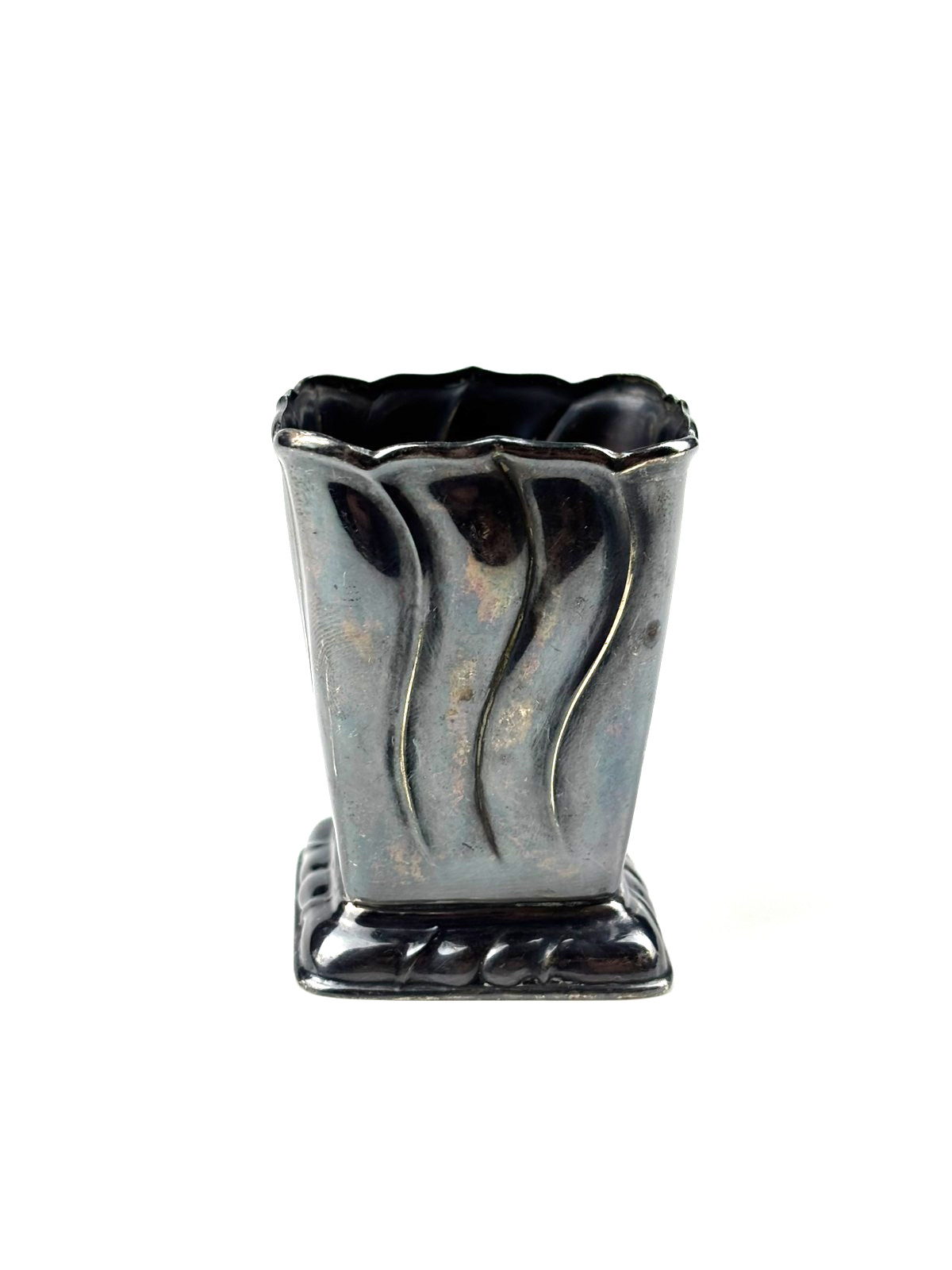 Vintage Alpaca Silver Vase Art Deco Style Wavy Fluted Small Planter Hallmark