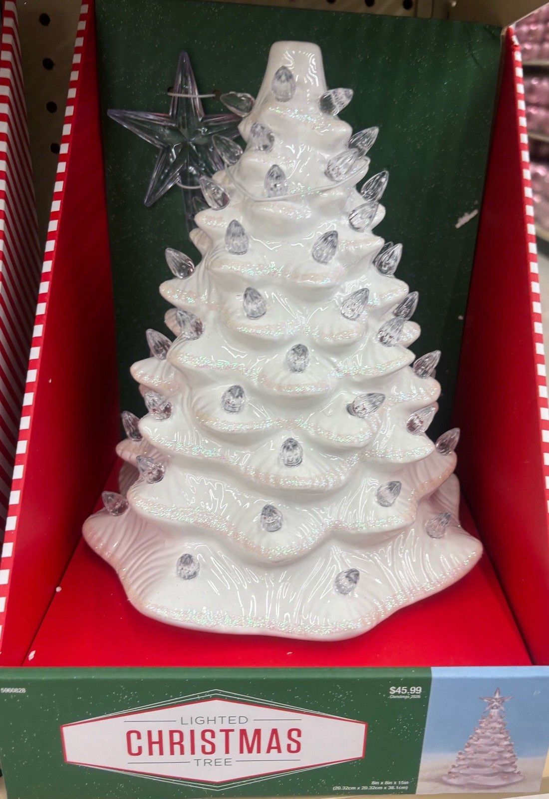 White ceramic Christmas tree with Clear lights