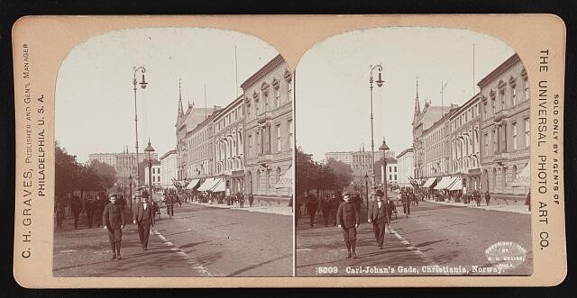 Photo:Christiania Norway Karl Johans Gate 1900 Street View Stereoview