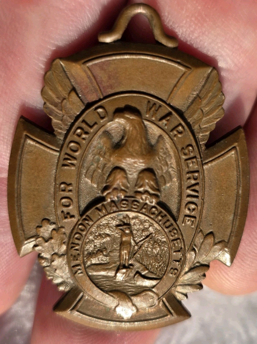 WWI Mendon MA Service Medal 1917-1918 World War Victory-Massachusetts-US USMC 