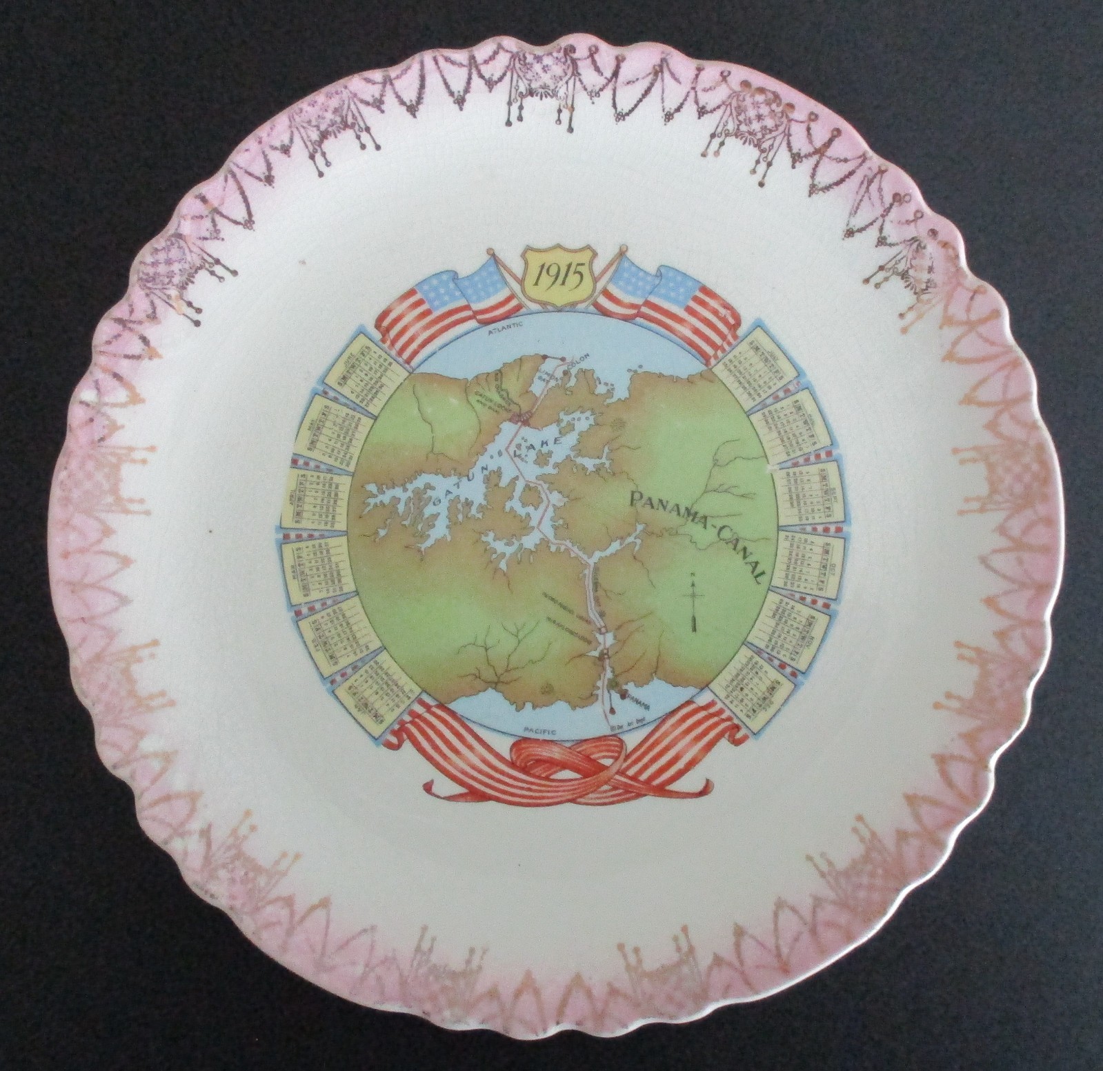 1915 Advertising Souvenir Panama Canal Calendar Plate Union Hill City Hoboken NJ