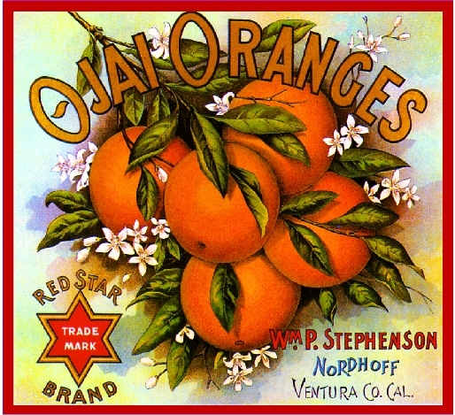Ojai Nordhoff California Red Star Orange Citrus Fruit Crate Label Art Print Ojai Nordhoff California Red Star Orange Citrus Fruit Crate Label Art Print