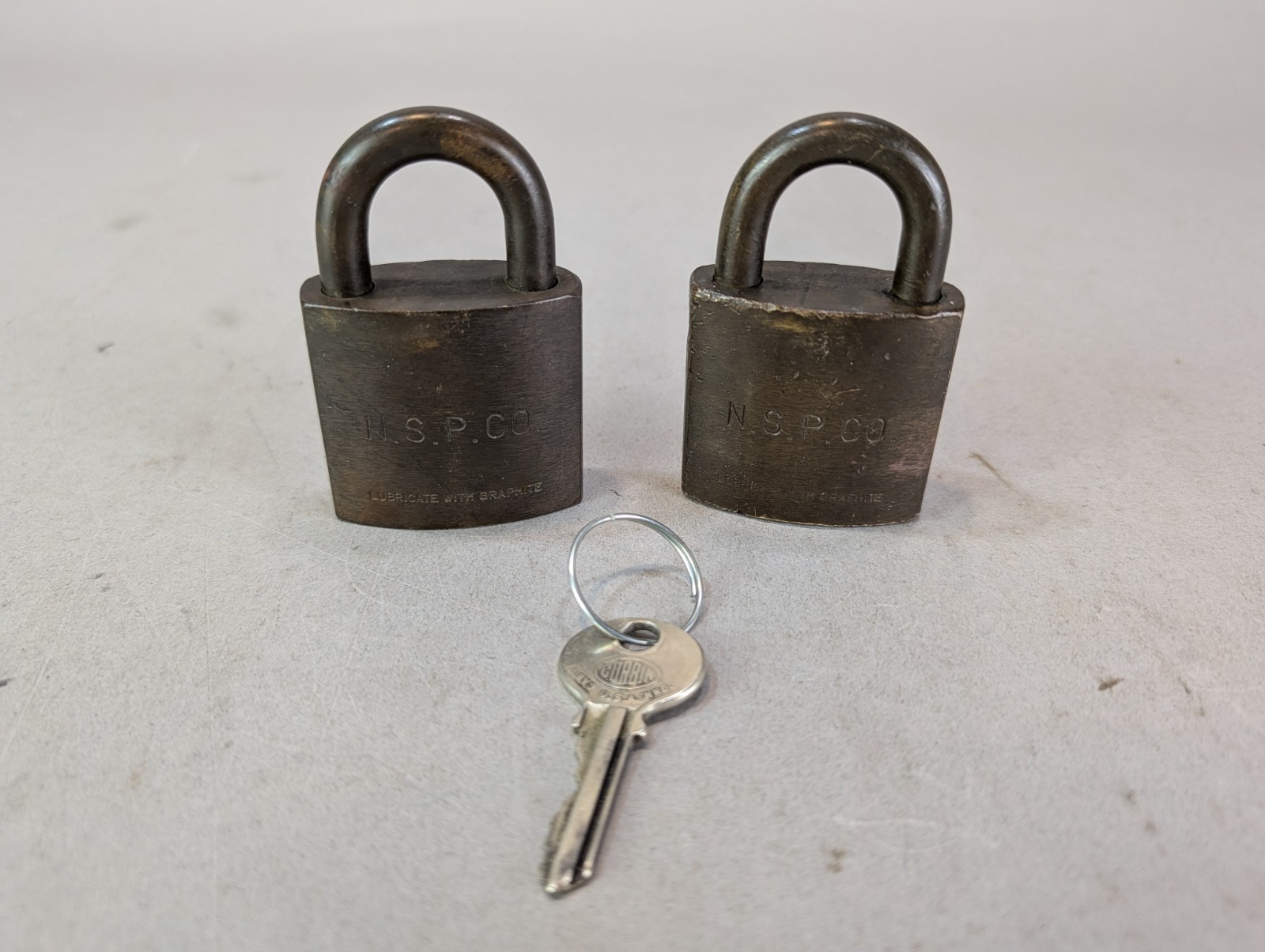 N.S.P. CO Vintage Brass Padlock w/ Key LOT OF 2 N.S.P. CO Vintage Brass Padlock w/ Key LOT OF 2