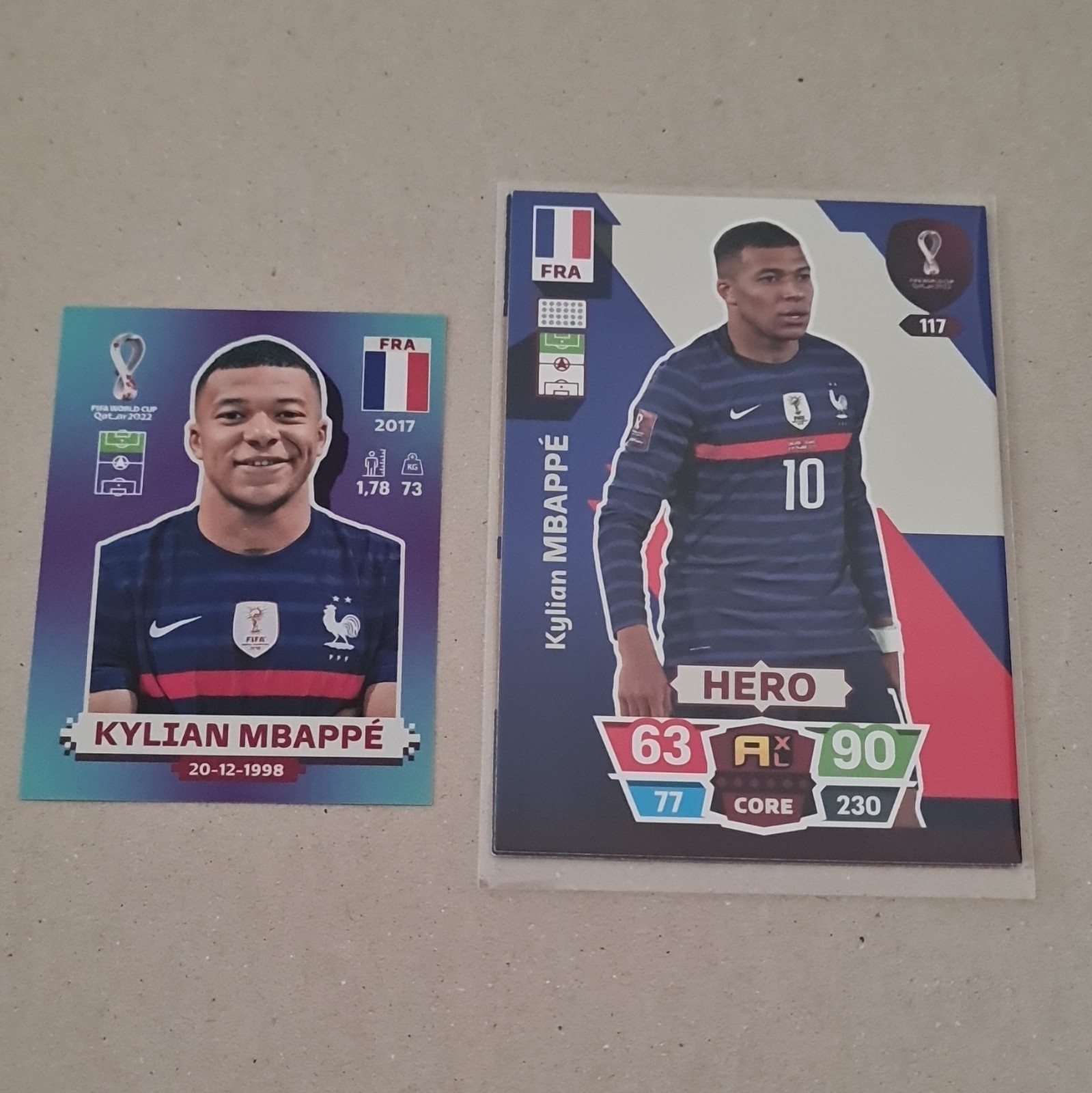2022 Panini FIFA World Cup Qatar Adrenalyn XL 2 Card Lot HERO #117 Mbappe